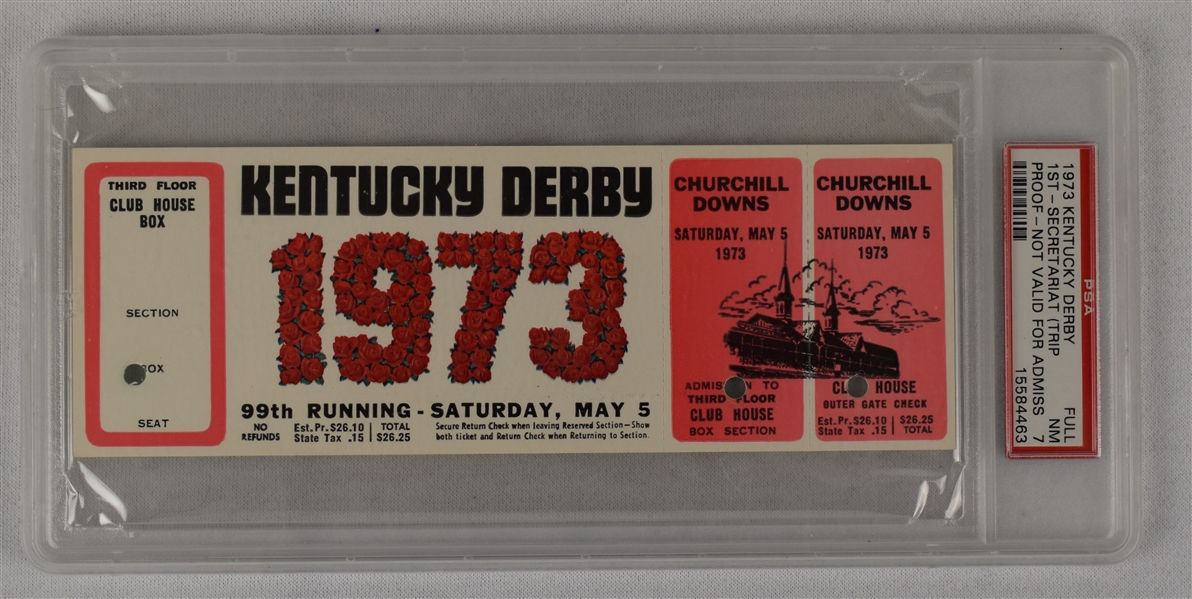 Kentucky Derby 1973 Secretariat Trip Proof Full Ticket PSA 7 NM