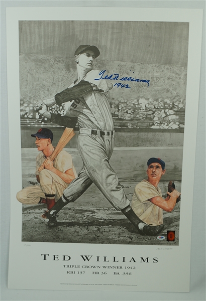 Ted Williams Autographed 1942 Triple Crown Lithograph #113/521 PSA/DNA 