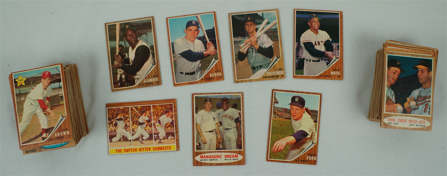 Collection of 217 Vintage 1962 Topps Baseball Cards 