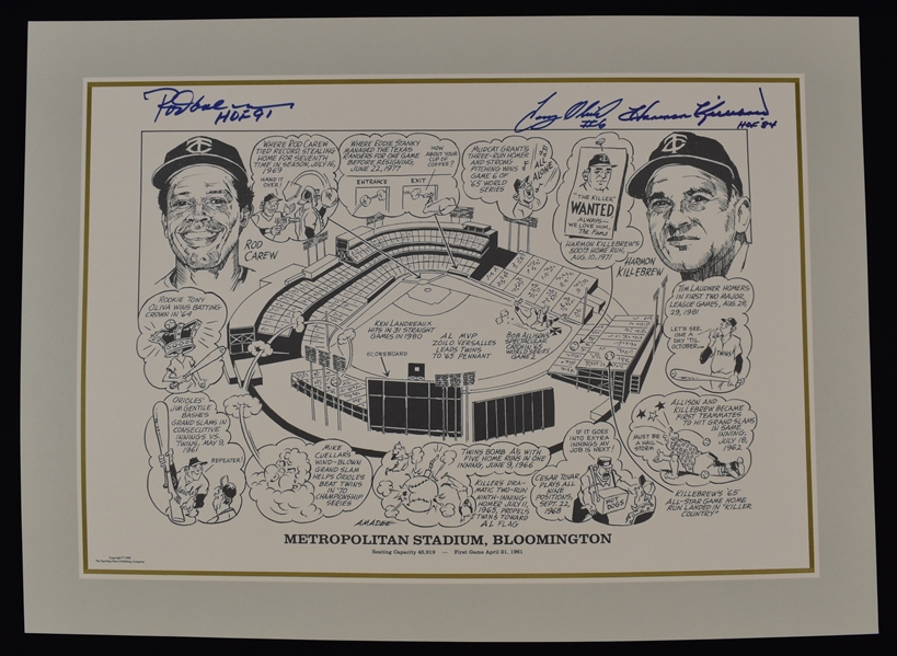 Rod Carew Tony Oliva & Harmon Killebrew Autographed Met Stadium Lithograph