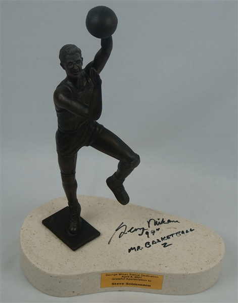 George Mikan Minneapolis Lakers Autographed 2001 Bronze Statue Dedication 