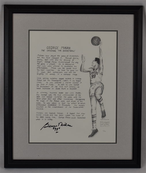 George Mikan Autographed Limited Edition Framed Lithograph