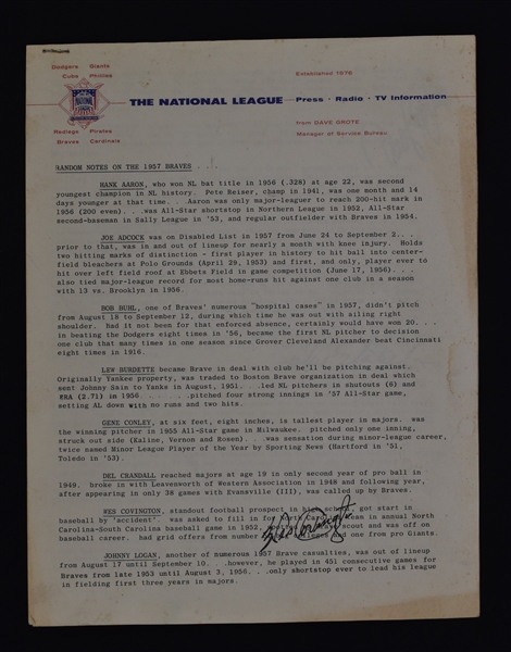 Milwaukee Braves 1957 Press Notes Signed by Wes Covington & Andy Pafko