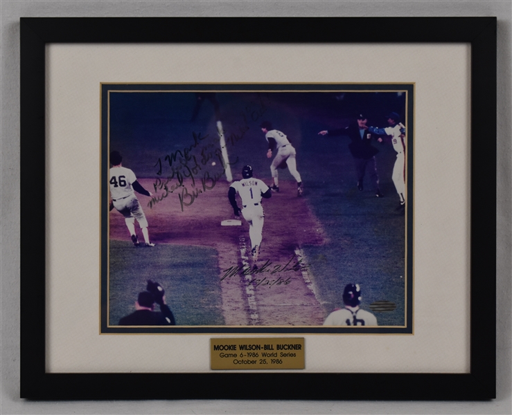 Bill Buckner & Mookie Wilson Dual Signed 1986 World Series Framed 8x10 Photo
