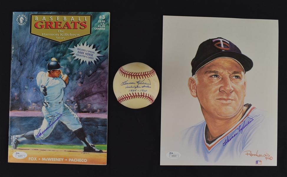 Harmon Killebrew Lot of 3 Autographed 8x10 Photo Magazine & Inscribed Baseball JSA