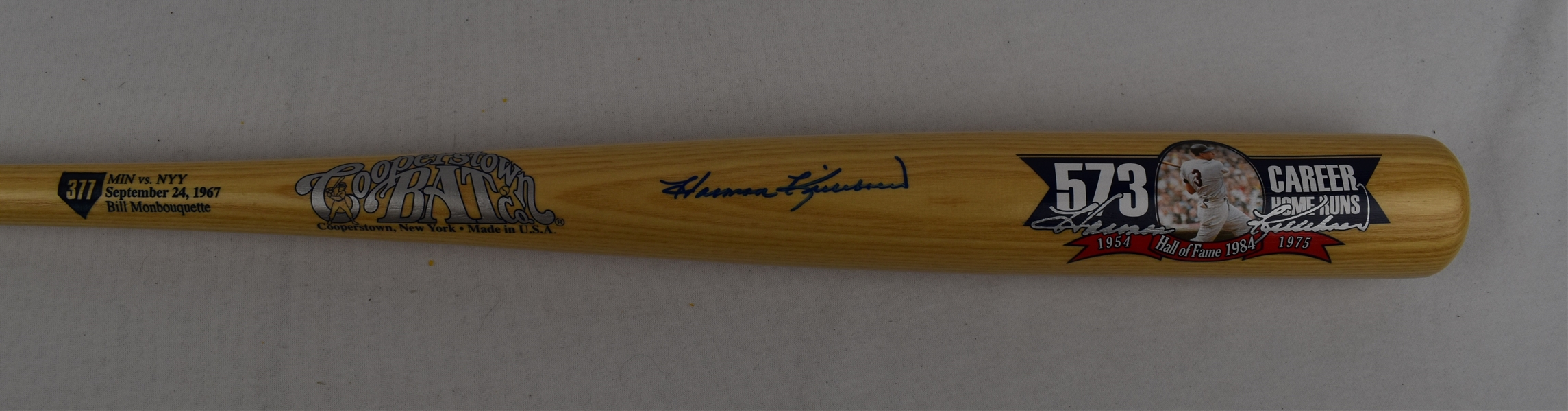 Harmon Killebrew Autographed Limited Edition Cooperstown Collection HR #377 Bat JSA