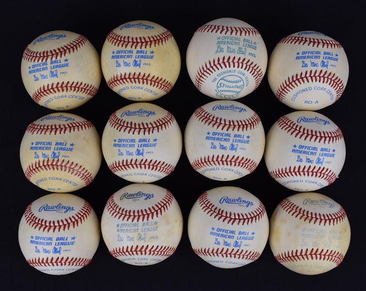 Colelction of 12 Lee MacPhail Official American League Baseballs w/Original Box