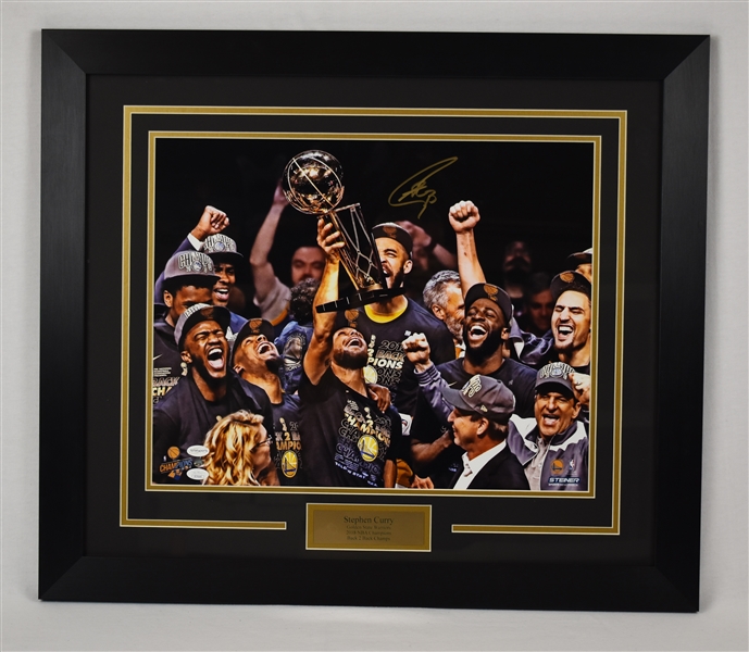 Steph Curry Autographed 2018 Golden State Warriors NBA Championship Display
