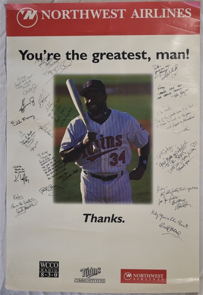 Kirby Pucketts Multi Signed 1996 Retirement Poster w/Puckett Family Provenance 