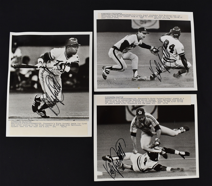 Kirby Puckett Lot of 3 Autographed Original Wire Photos w/Puckett Family Provenance
