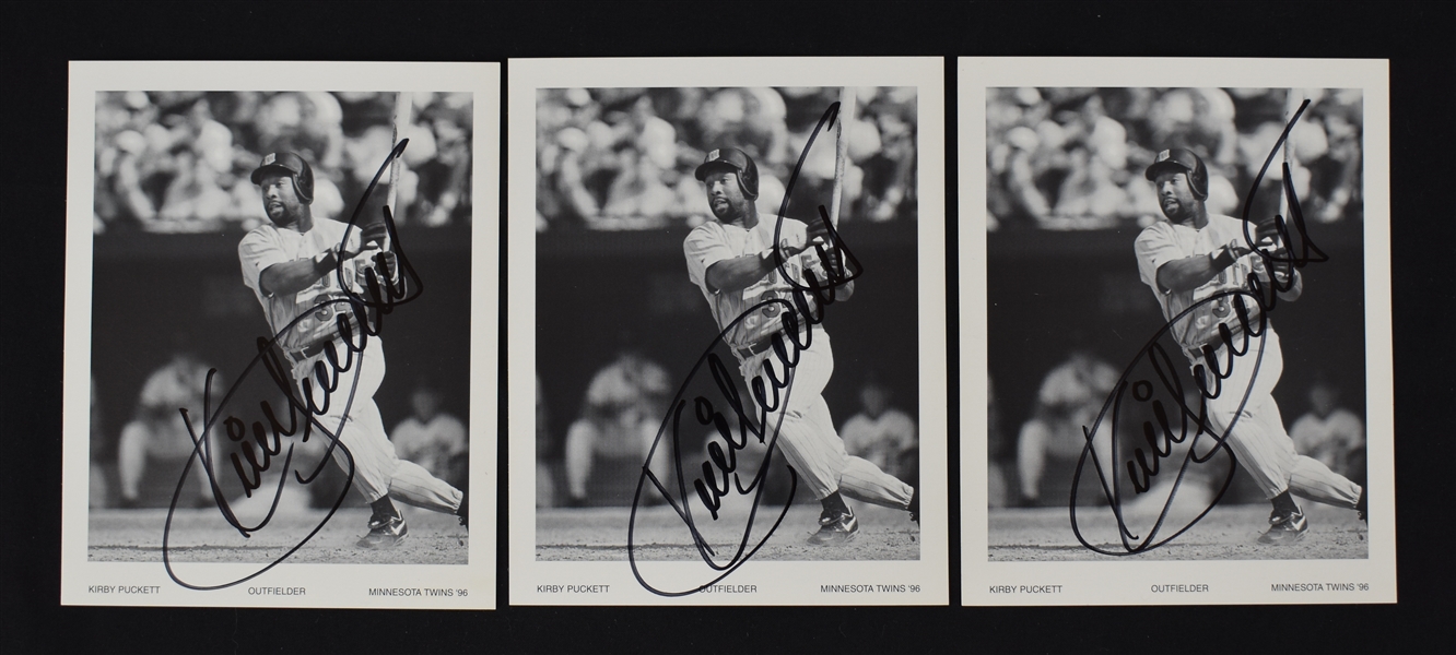 Kirby Puckett Lot of 3 Autographed B/W Photos w/Puckett Family Provenance
