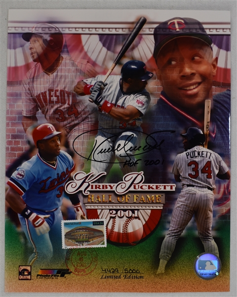 Kirby Puckett Autographed & Inscribed HOF 2001 Limited Edition 8x10 Photo w/Puckett Family Provenance