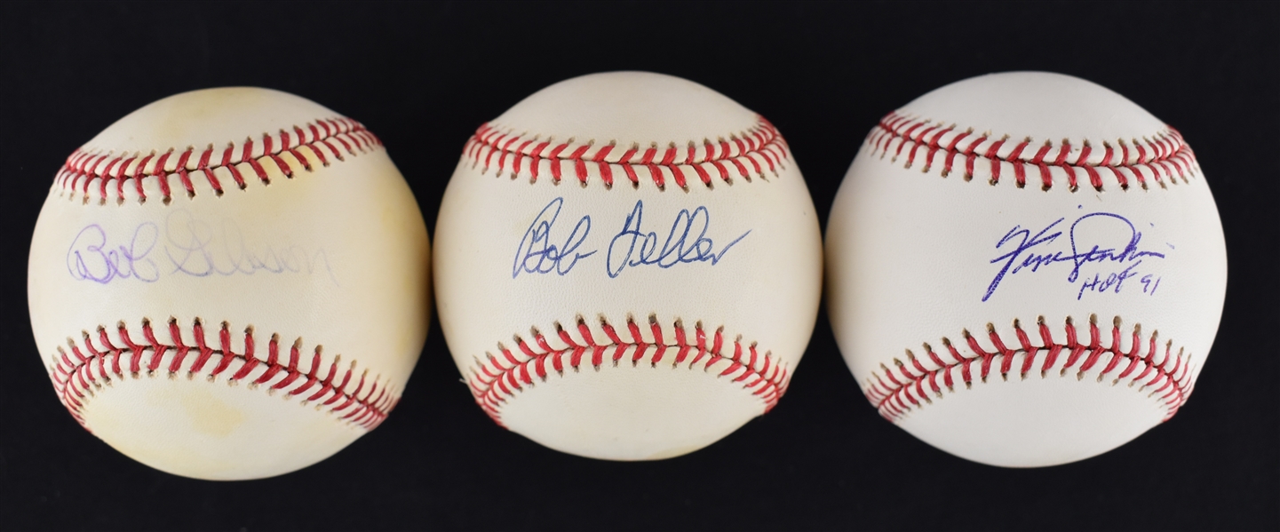Bob Gibson Bob Feller & Fergie Jenkins Autographed Baseballs