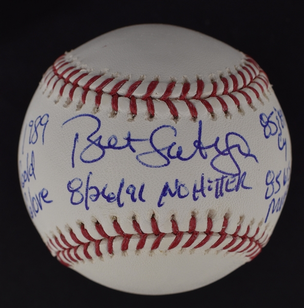 Bret Saberhagen Autographed & Multi Inscribed Stat Baseball