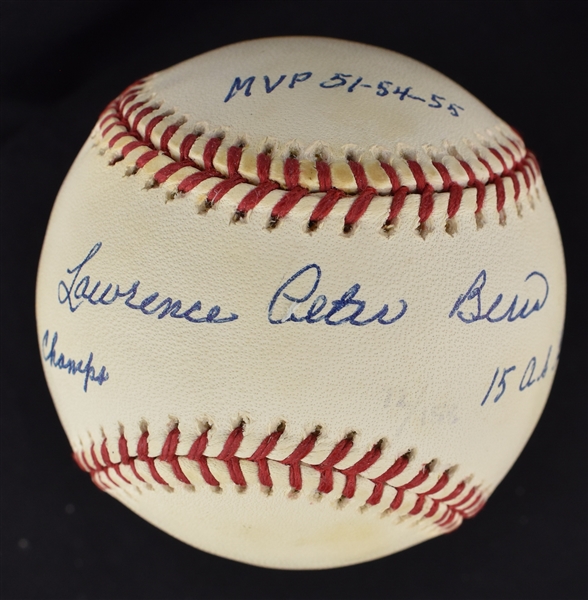 Yogi Berra Autographed & Multi Inscribed Stat Baseball