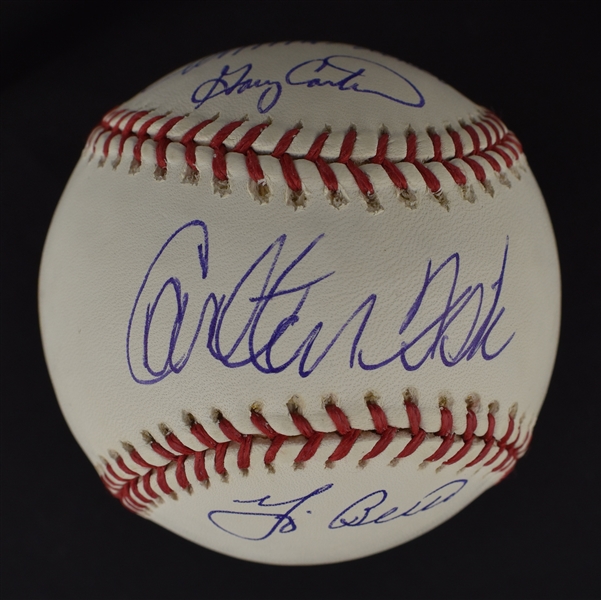Yogi Berra, Johnny Bench Carlton Fisk & Gary Carter Autographed HOF Catcher Baseball