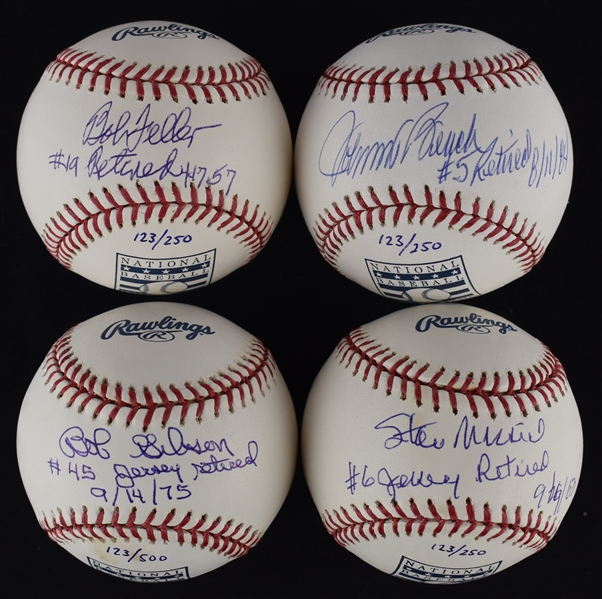 Stan Musial Johnny Bench Bob Feller & Bob Gibson Autographed & Inscribed HOF Baseballs