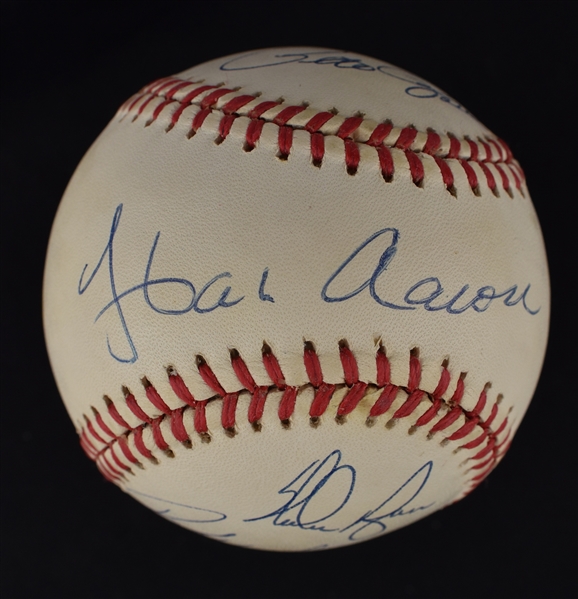Kings of Baseball Hank Aaron Nolan Ryan Pete Rose & Rickey Henderson Autographed Baseball