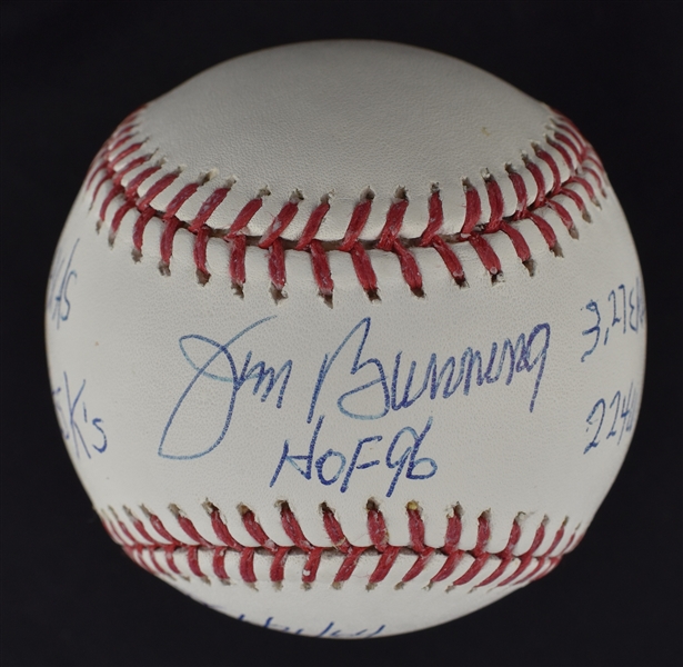 Jim Bunning Autographed & Multi Inscribed Stat Baseball