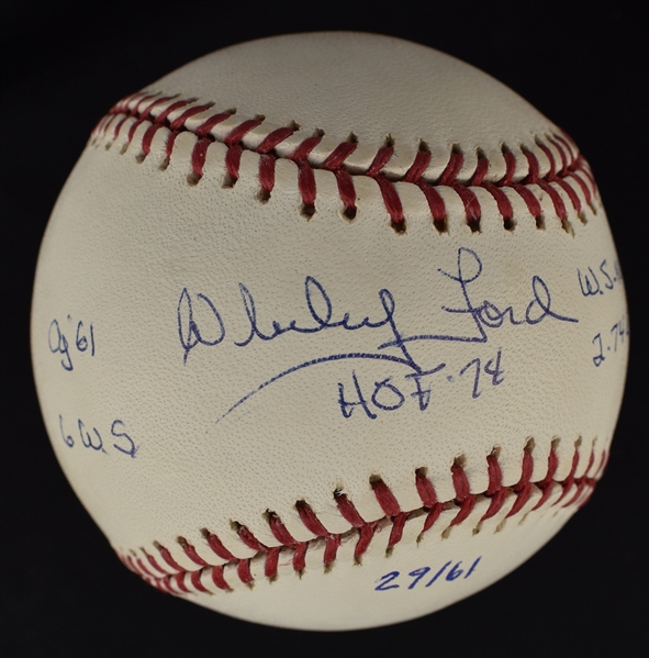 Whitey Ford Autographed & Multi Inscribed Stat Baseball