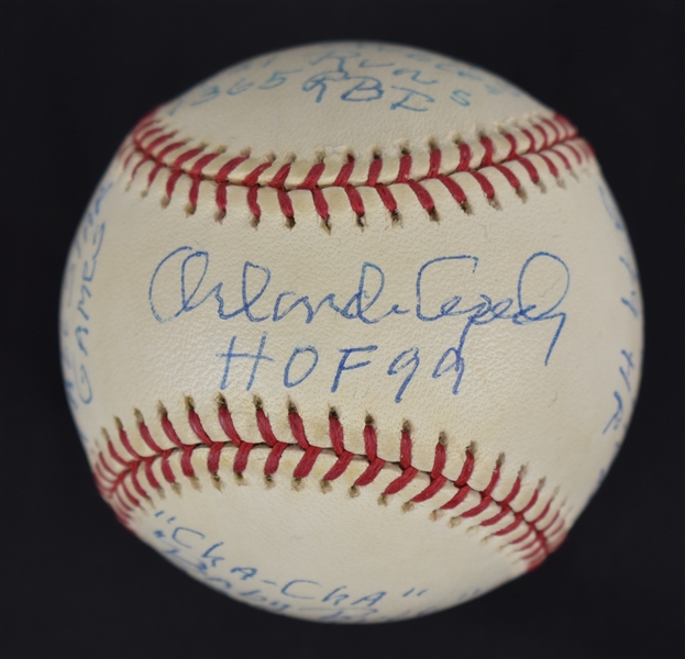 Orlando Cepeda Autographed & Multi Inscribed Stat Baseball