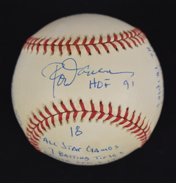 Rod Carew Autographed & Multi Inscribed Stat Baseball
