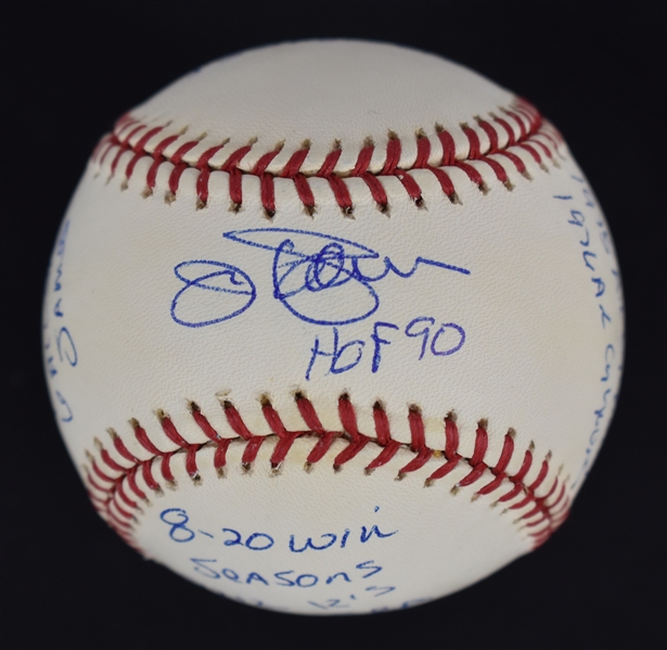 Jim Palmer Autographed & Multi Inscribed Stat Baseball