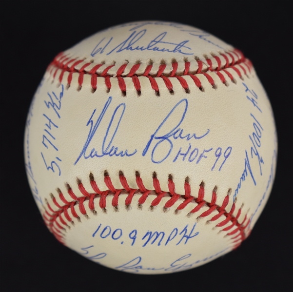 Nolan Ryan Autographed & Multi Inscribed Stat Baseball