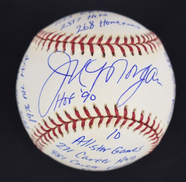 Joe Morgan Autographed & Multi Inscribed Stat Baseball