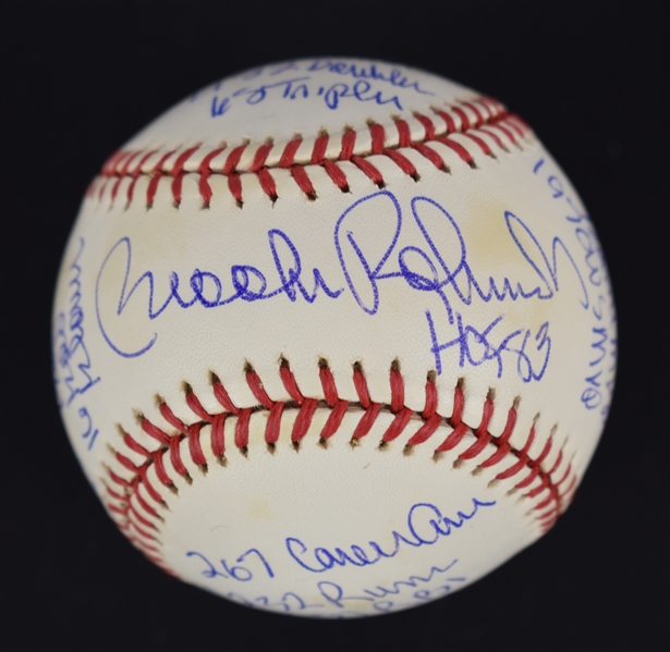 Brooks Robinson Autographed & Multi Inscribed Stat Baseball