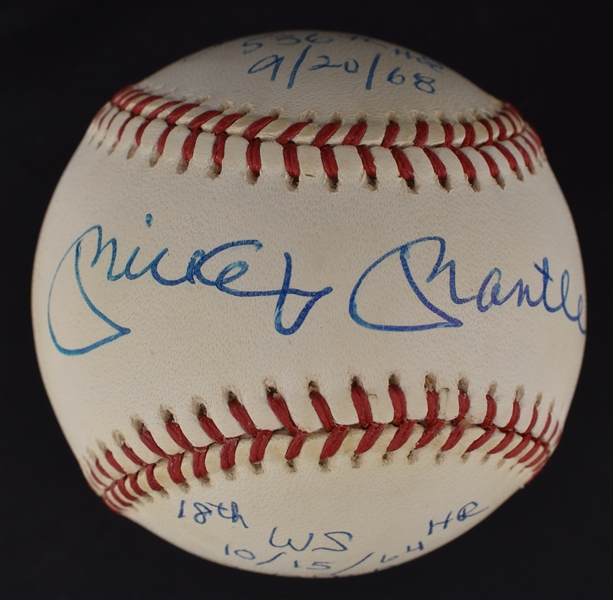 Mickey Mantle Autographed 18th World Series & 536th Career Home Run Baseball w/Bob Gibson