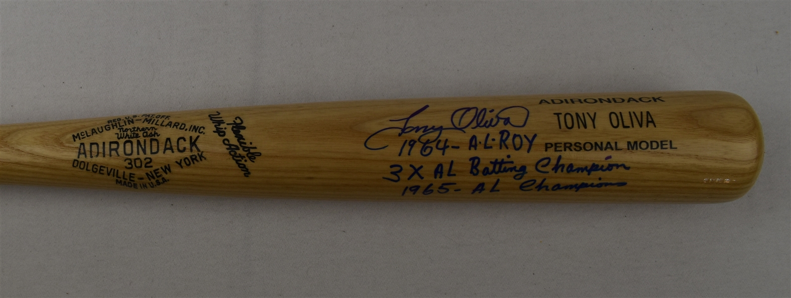 Tony Oliva Autographed & Inscribed Bat