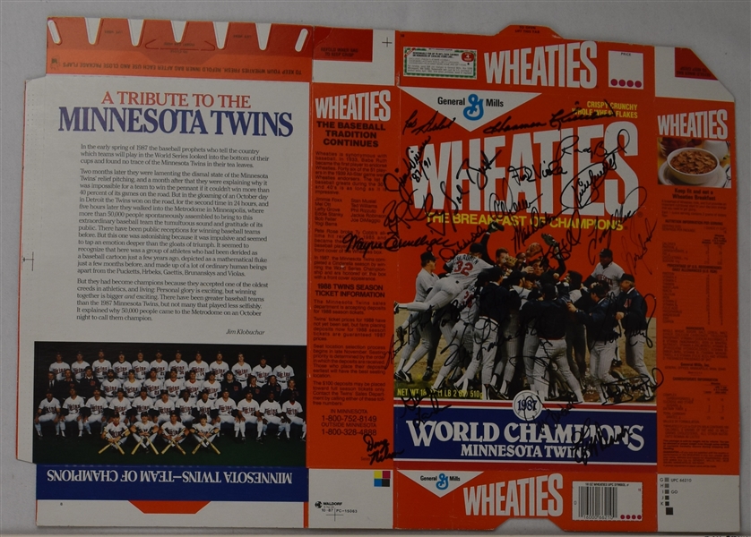 Minnesota Twins 1987 World Champion Team Signed Wheaties Box  