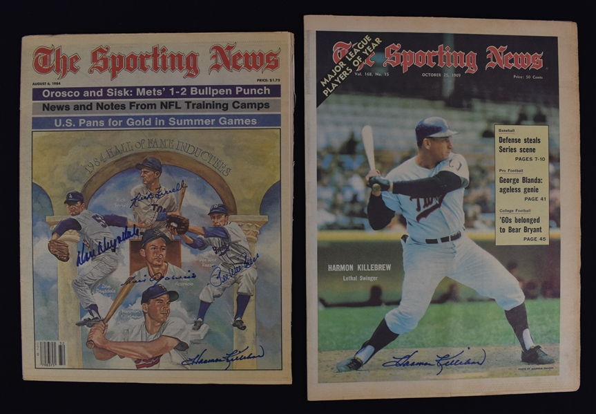 Harmon Killebrew Lot of 2 Autographed 1969 & 1984 Sporting News Magazines