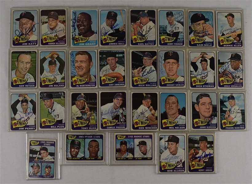 Minnesota Twins Collection of 29 Autographed 1965 Topps Cards w/33 Signatures