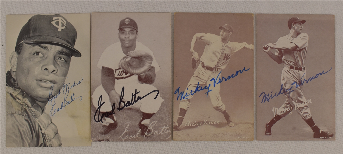 Earl Battey & Mickey Vernon Lot of 4 Autographed Cards