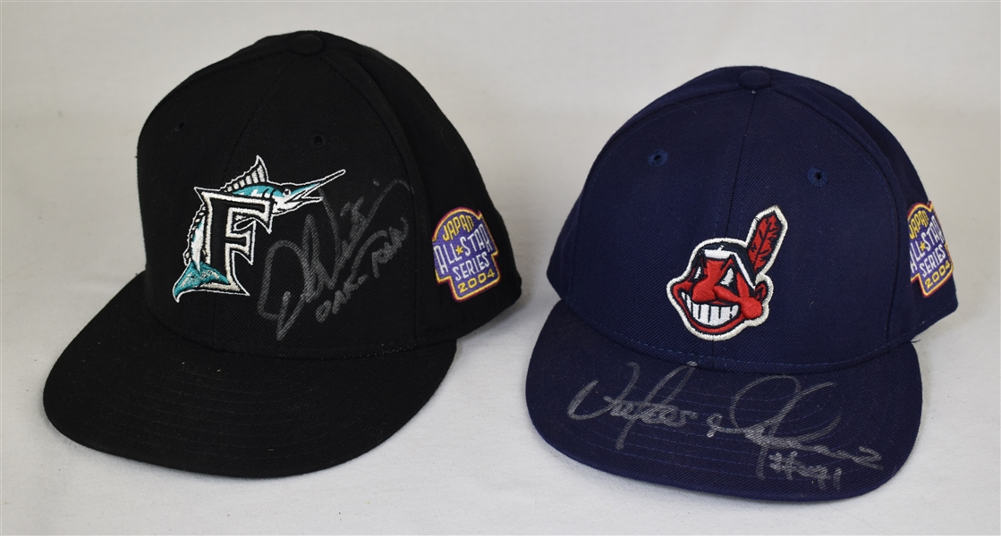 Victor Martinez & Dontrelle Willis Autographed 2004 Japan All-Star Series Game Issued Hats