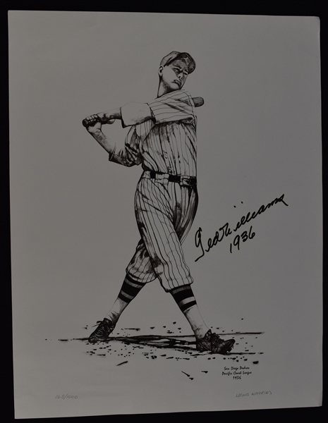 Ted Williams Autographed Limited Edition Lewis Watkins Lithograph