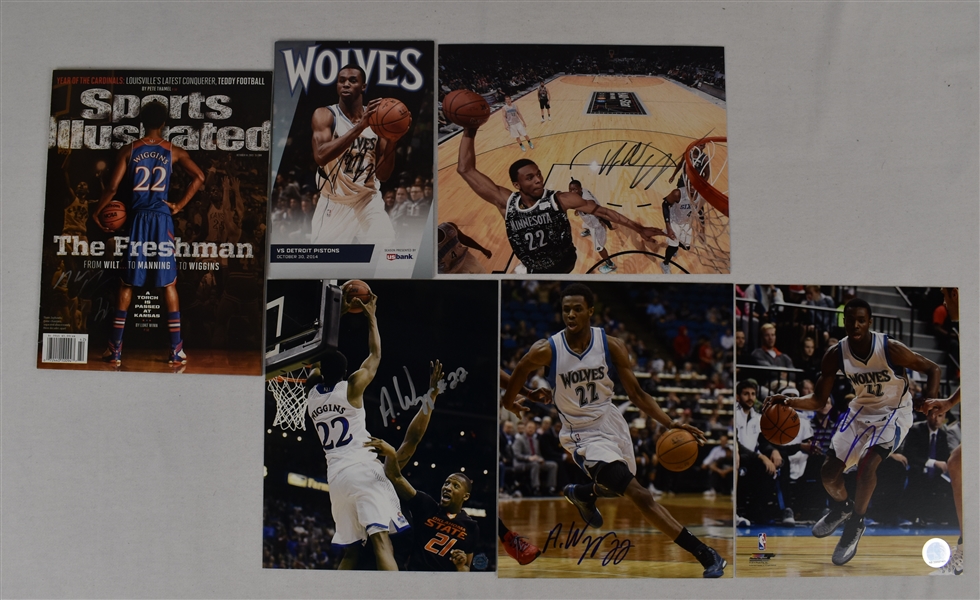 Andrew Wiggins Lot of 6 Autographed 8x10 Photos & Magazines