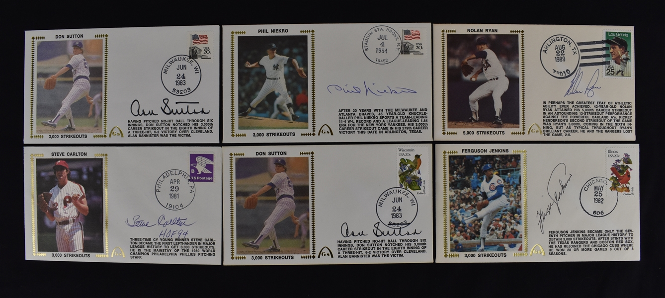 Collection of 6 Autographed 300 Win Pitcher Autographed First Day Covers