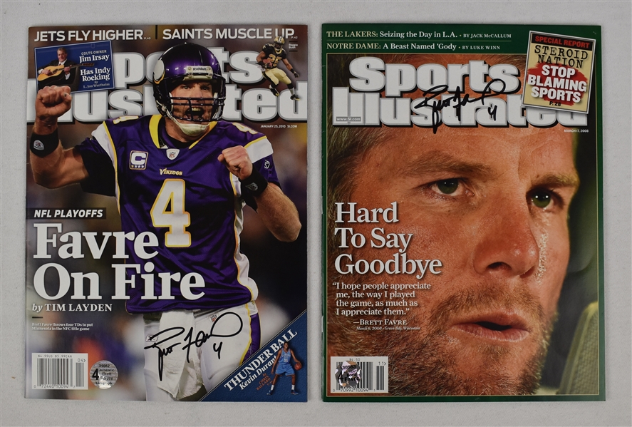 Brett Favre Lot of 2 Autographed Sports Illustrated Magazines
