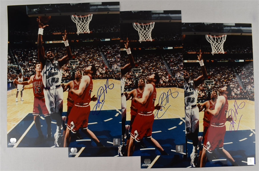 Karl Malone Lot of 3 Autographed 16x20 Photos