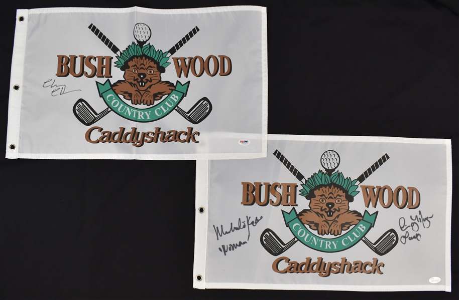 Caddyshack Lot of 2 Autographed Golf Pin Flags