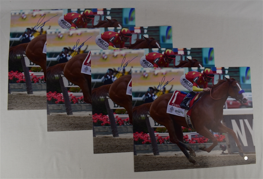 Mike Smith Justify Lot of 4 Autographed 16x20 Triple Crown Photos