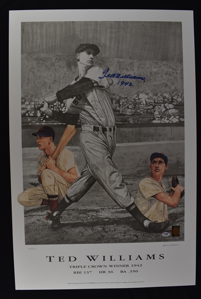 Ted Williams Autographed 1942 Triple Crown Lithograph #114/521 PSA/DNA