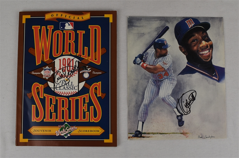 Kirby Puckett Autographed 1991 World Series Program & Photo
