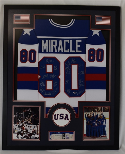Team USA 1980 Olympic Gold Medal Team Signed Framed Jersey w/Ticket