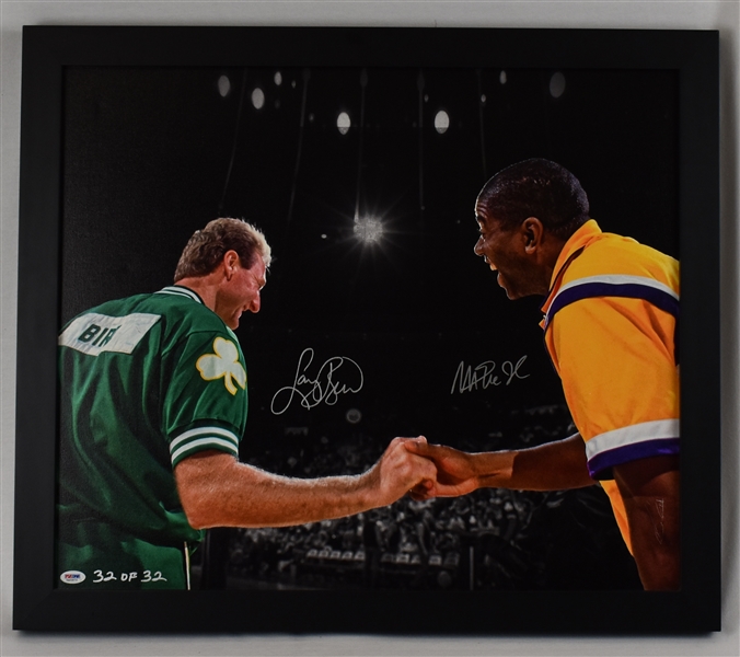 Magic Johnson & Larry Bird Autographed Framed Limited Edition #32/32 Canvas 