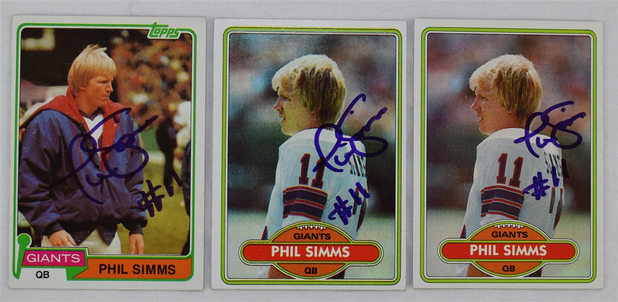 Phil Simms Lot of 3 Autographed Football Cards