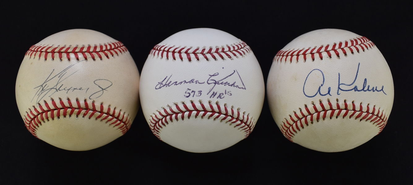Ken Griffey Jr. Al Kaline & Harmon Killebrew Lot of 3 Autographed Baseballs